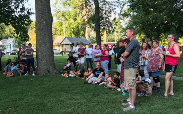 Harvard Park & Iles Park National Night Out 2017 -- residents watching the K-9 demonstration.
